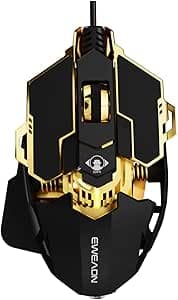 EWEADN G5 Wired Gaming Mouse, Ergonomic RGB Computer Mouse, 12800 Adjustable DPI, 9 Programmable Macro Buttons with Rapid Fire Key Compatible for PC/Laptop/Windows- Black&Gold