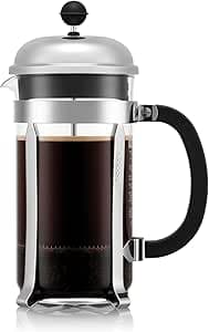 Bodum 34oz Chambord French Press Coffee Maker, High-Heat Borosilicate Glass, Polished Stainless Steel – Made in Portugal