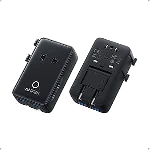 Anker Nano Travel Adapter, 5-Port Power Adapter with 1× 2-Pin AC, 2 USB A, 2 USB C for 20W, Smart Temperature Control, Works in 200+ Countries, Not a Voltage Converter, Travel Essentials (1-Pack)