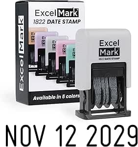 ExcelMark 1822 Date Stamp – Perfect for Shipping, Receiving, Expiration and Due Dates (Black Ink, Gray Mount)