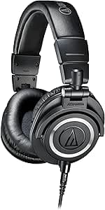 Audio-Technica ATH-M50X Professional Studio Monitor Headphones, Black, Professional Grade, Critically Acclaimed, with Detachable Cable