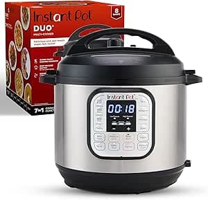 Instant Pot Duo 7-in-1 Electric Pressure Cooker, Slow Cooker, Rice Cooker, Steamer, Sauté, Yogurt Maker, Warmer & Sterilizer, Includes App with Over 800 Recipes, Stainless Steel, 8 Quart