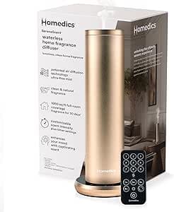 Homedics SereneScent Waterless Home Fragrance Diffuser, Use with Homedics SereneScent Oil (Sold Separately), Patented Air Diffusion Technology, Clean & Natural Fragrance, Enhances Mood, Champagne
