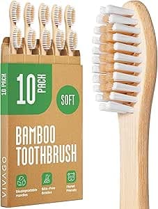 Bamboo Toothbrushes 10 Pack - BPA Free Soft Bristles Toothbrushes, Eco-Friendly, Natural Wooden Toothbrush