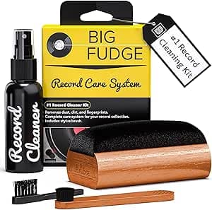 Big Fudge Vinyl Record Cleaning Kit - 4-in-1 Vinyl Record Cleaner Kit for Records Includes Ultra-Soft Velvet Brush Cleaning Liquid Stylus Brush and Storage Pouch - Pro Records Care